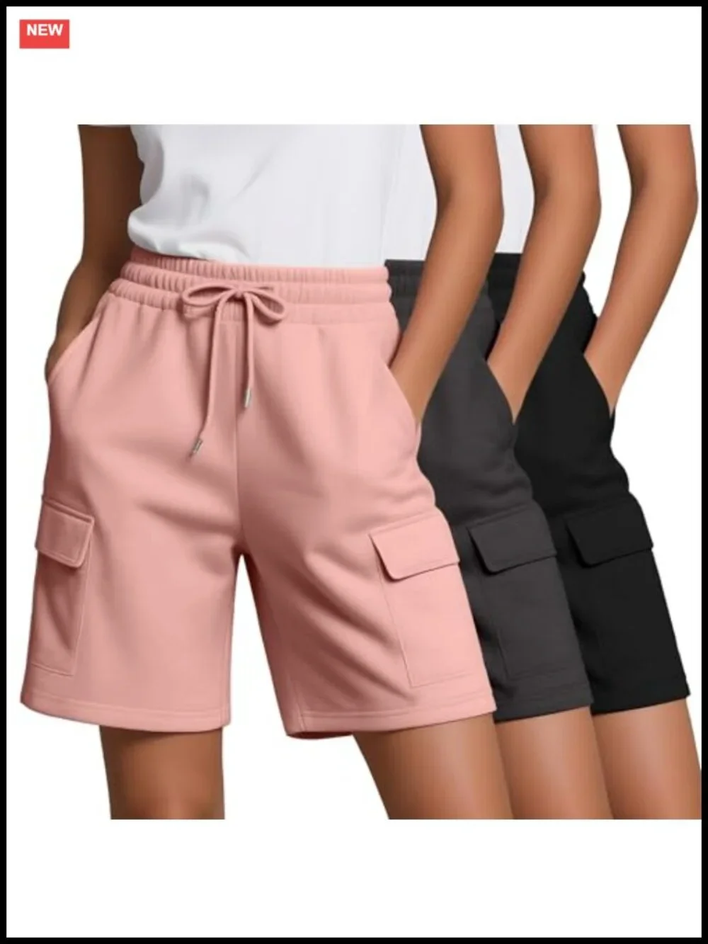 Women's Cargo Bermuda Shorts 3-Pack Cotton Polyester Drawstring Knee Length
